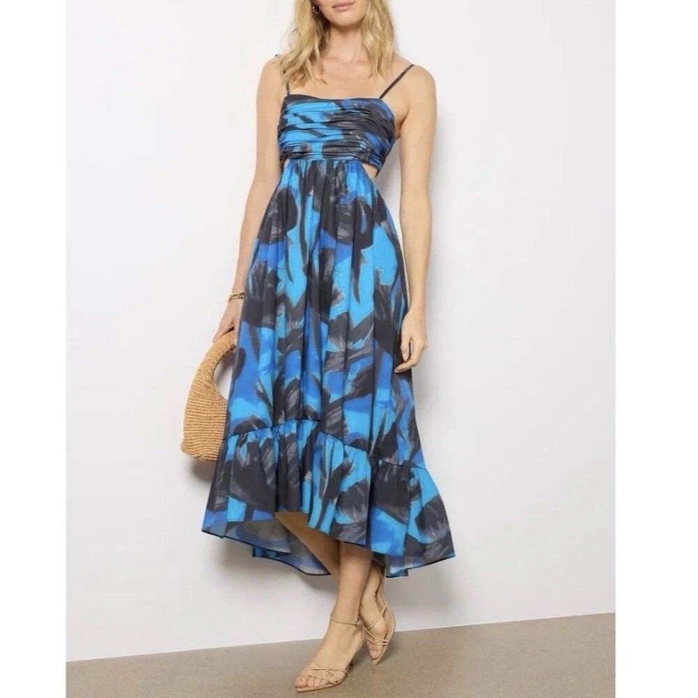 Hutch Women’s Abstract Chiffon Smocked Sweetheart maxi Sundress Blue/Black XL